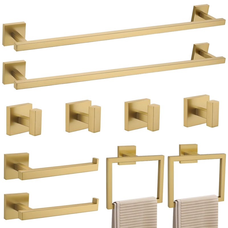 YACVCL Towel Bar Set 10-Piece Brushed Gold Bathroom Hardware Set, Gold Bathroom Accessories Set,23.6 Inch Towel Holder-Towel Racks Set for Bathroom Stainless Steel Wall Mounted - Image 1